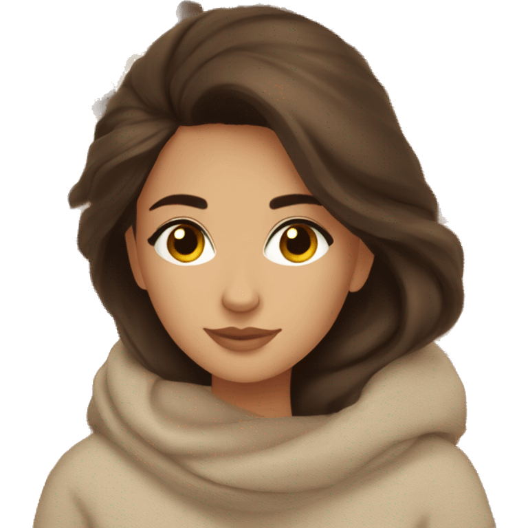 Brunette girl cozy autumn vibe emoji