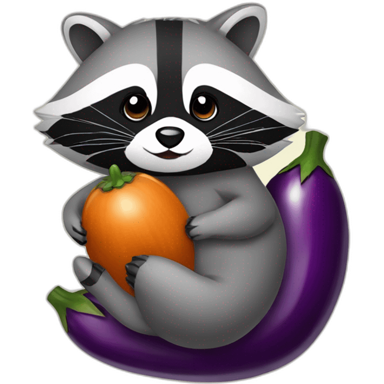 raccoon hugging an eggplant emoji