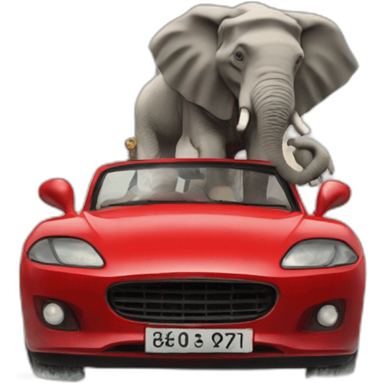 man with 12 arms 1 elephant trunk 4 lion legs sitting on a red car in a boat emoji