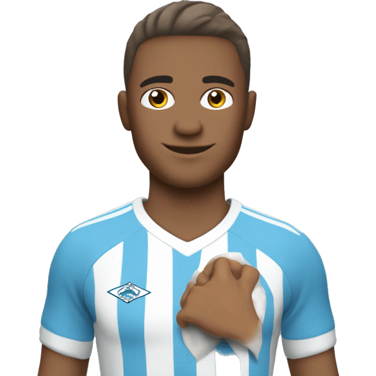 un joueur de foot maillot du havre qui sourit emoji