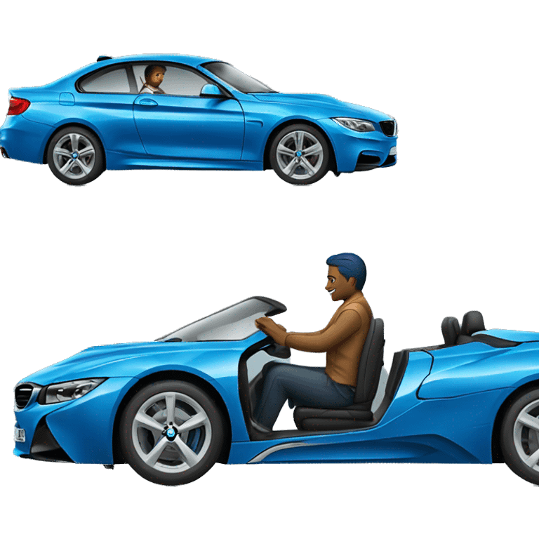 Man seating in blue bmw  emoji