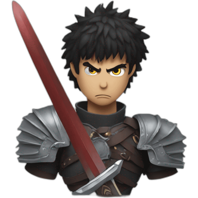 angry berserk guts carrying a huge sword on his shoulder framed on his bust emoji