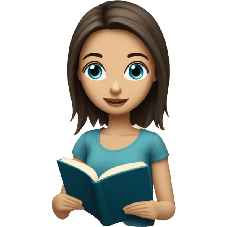 bob haired Brunette with blue eyes Girl reading a book  emoji