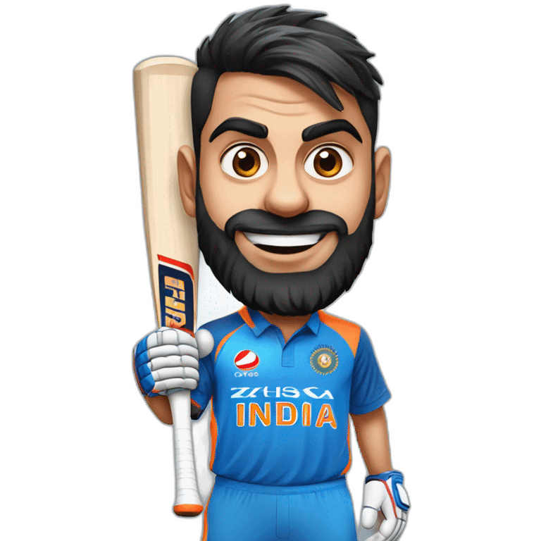 Virat kohli with cricket bat in Indian team jersey emoji