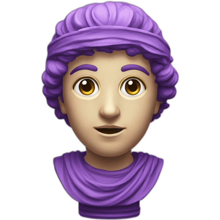 an EMOJI OF A ancient young greek statue, wearing VR headset, purple colors, DIGITAL UNIVERSE emoji