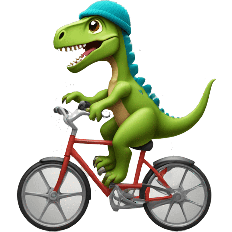 Dinosaur with a beanie on riding a miter bike emoji