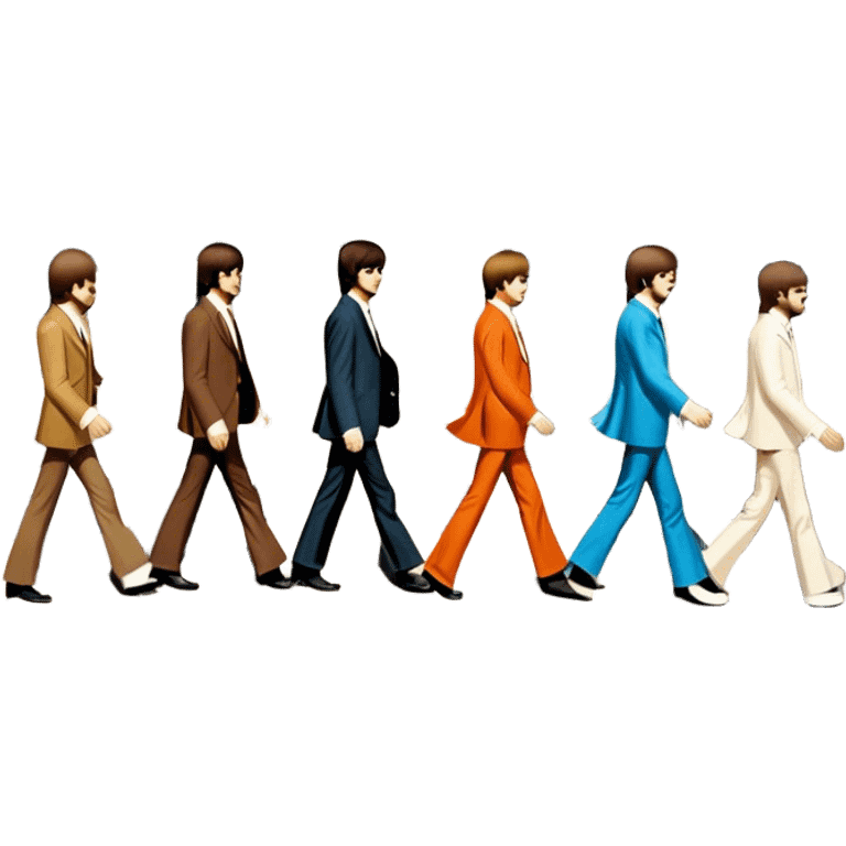 Cinematic Realistic The Beatles Abbey Road Scene Emoji, depicting the legendary band of four crossing the iconic zebra-striped street in their classic outfits, exuding effortless charisma and musical legacy. The scene is bathed in warm, nostalgic lighting with rich textures that capture the essence of 1960s rock history. emoji