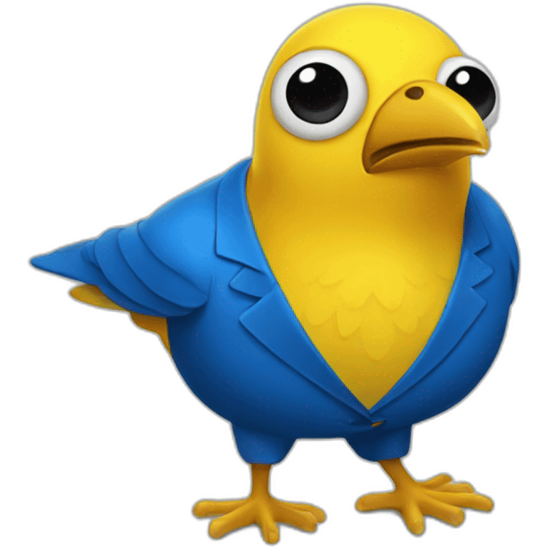 Yellow triangular bird in blue suit emoji