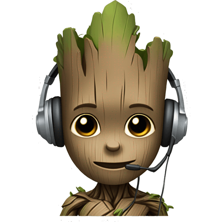 cute groot telemarketer with headset emoji