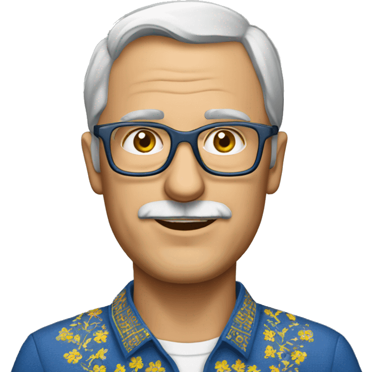 a middle-aged European man wearing a Ukrainian embroidered shirt and glasses emoji