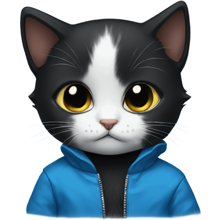  Black kitten with tears and a blue jacket  emoji