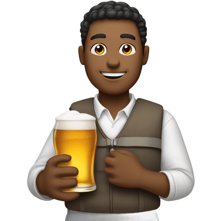 Smiling guy holding a white bag and beer emoji