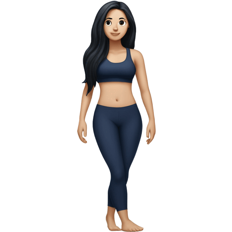 full body Pilates white girl long black hair with tattoo navy blue wear emoji