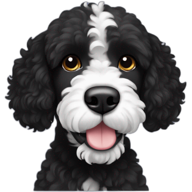 black face Portuguese water dog with white chin emoji