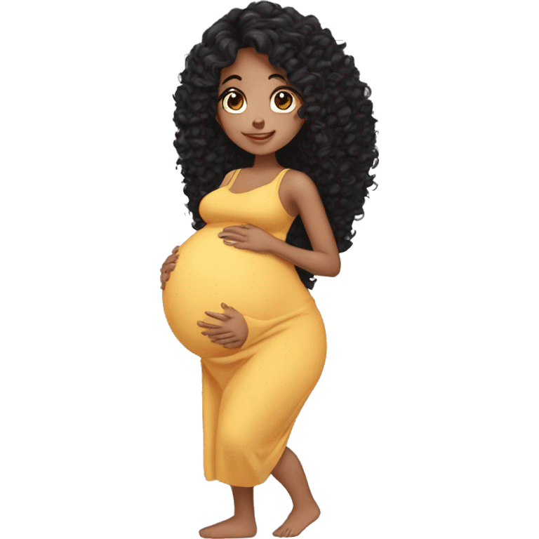 Pregnant girl long black curly hair emoji