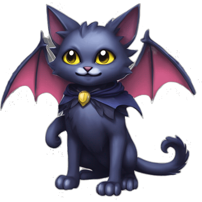   cool edgy beautiful fantasy anime-style dark-themed animal vampiric Nargacuga-cat-hybrid Fakemon with big fangs and bat-wing-ears with a cape full body emoji