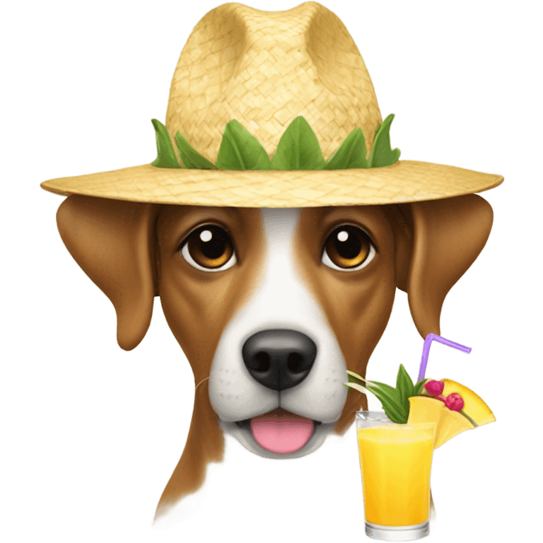 A dog with a sun hat drinking a pina collada  emoji