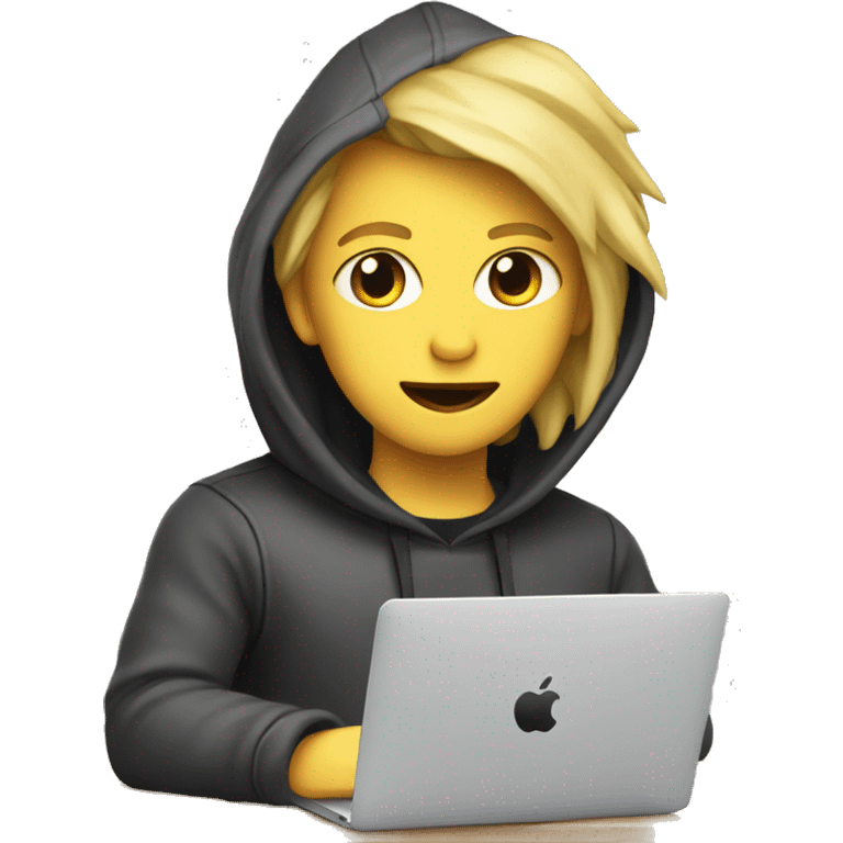 Developer with blond hair and  hoodie coding on a macbook emoji