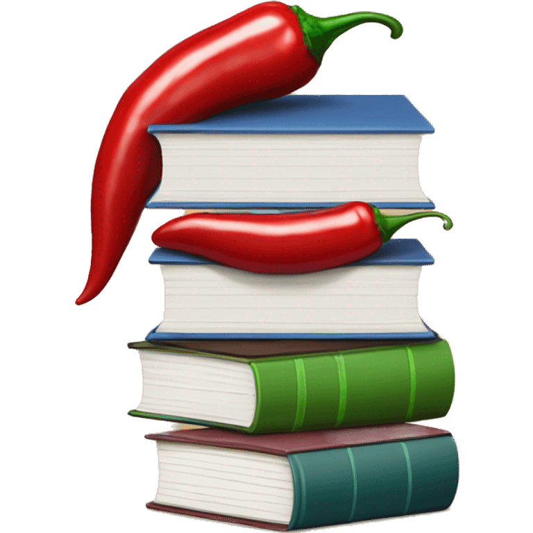 stack of books with a chili pepper emoji