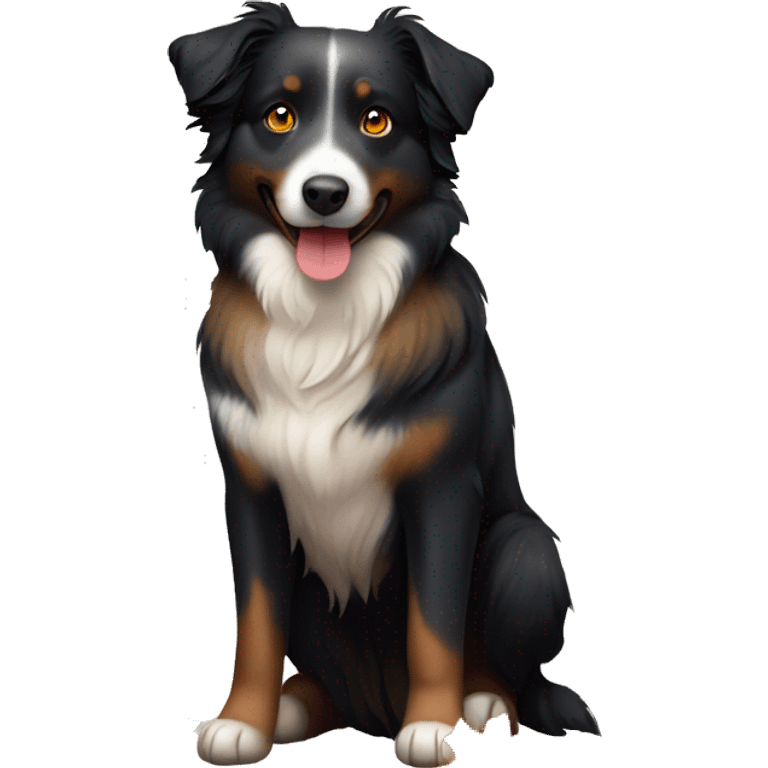 Small black australian shepherd dog in autumn leaves emoji