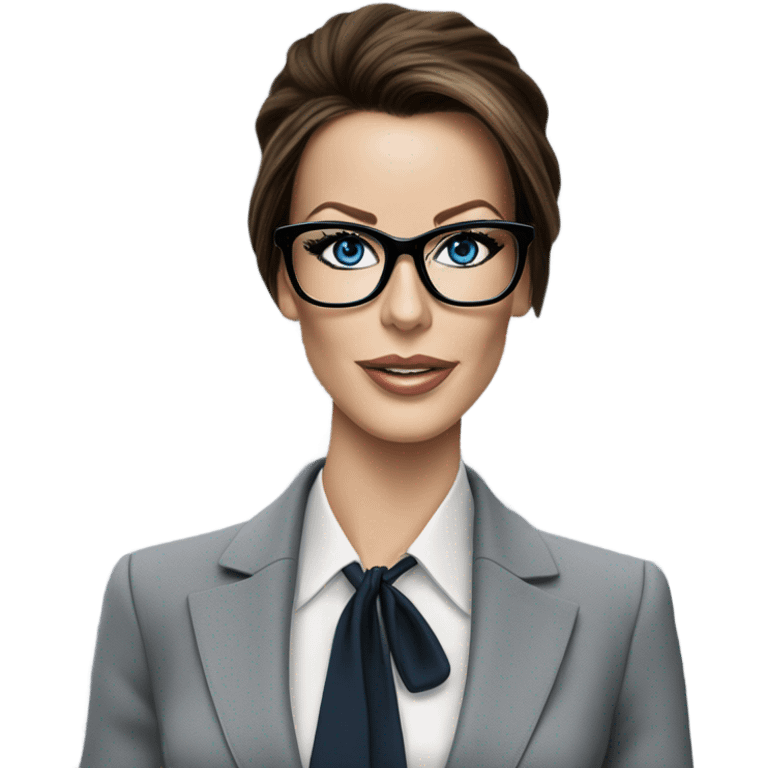 Hyper Realistic photo Kate Beckinsale blue eyes wearing glasses in a business meeting high fashion  emoji