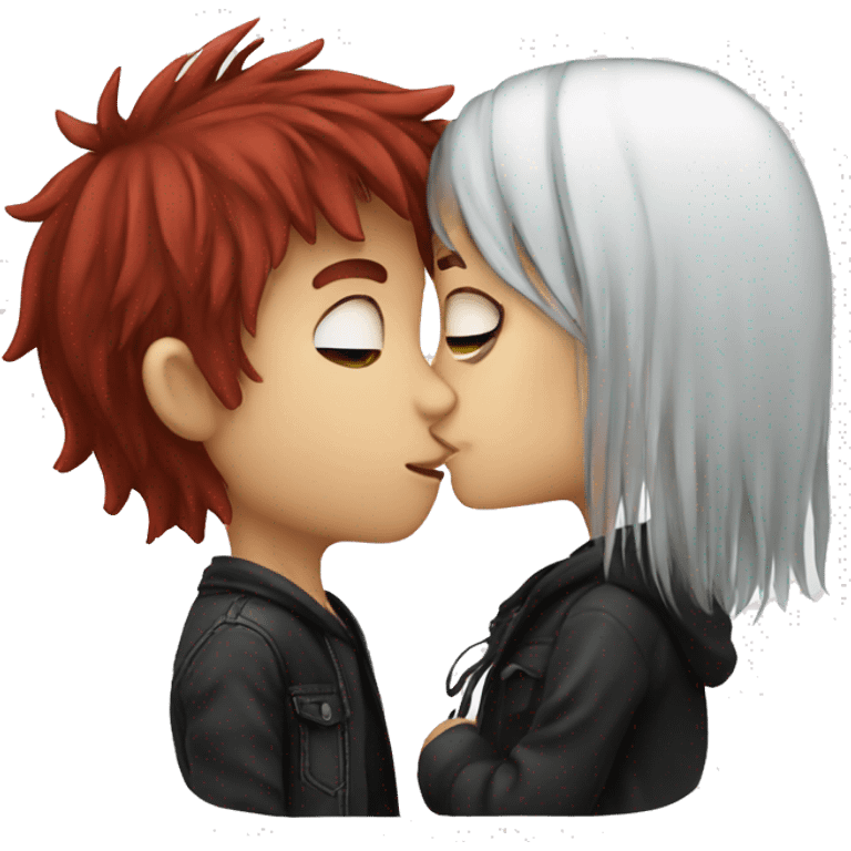 Emo boy with brown hair kissing emo girl with red hair emoji