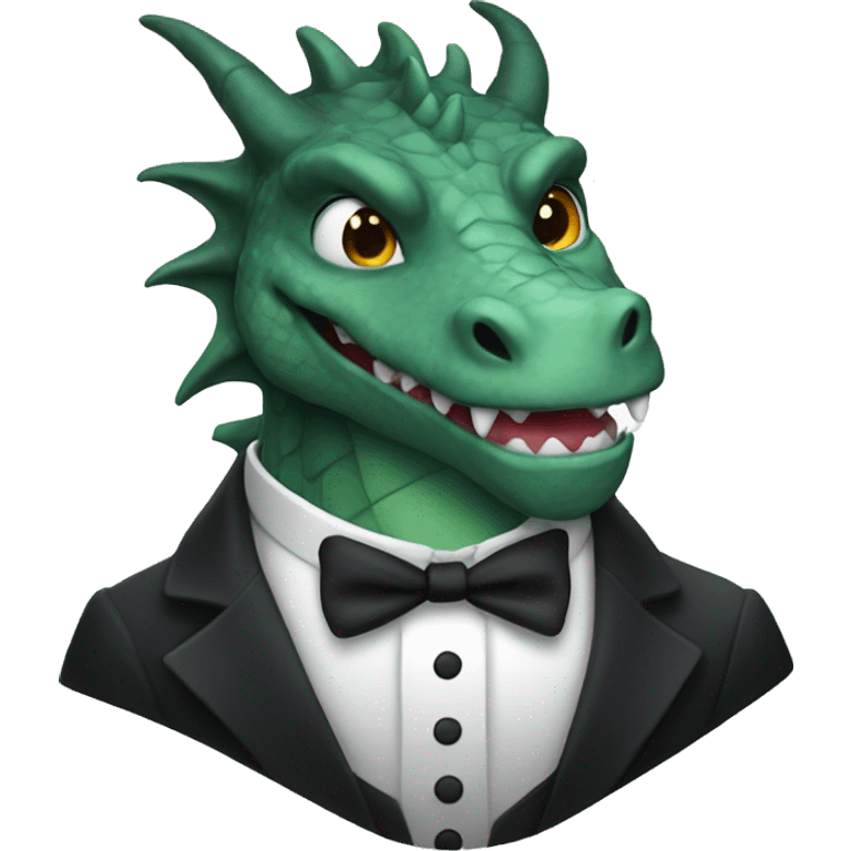 A dragon in a tuxedo smiling menacingly emoji