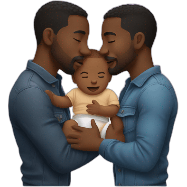 Two black gay men kissing with a baby emoji