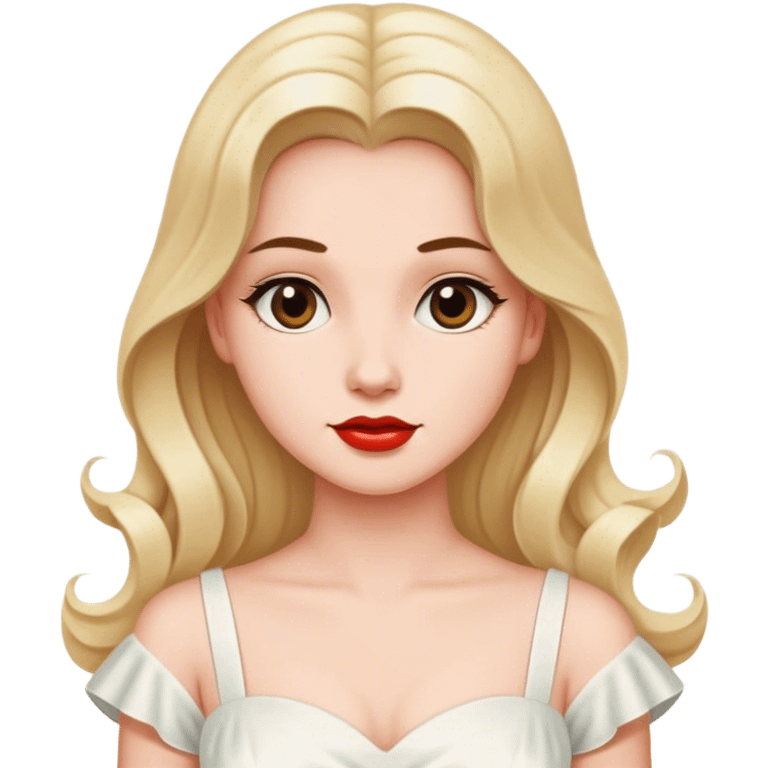 Beautiful woman in 1950’s woman fashion look, white dress, long hair emoji