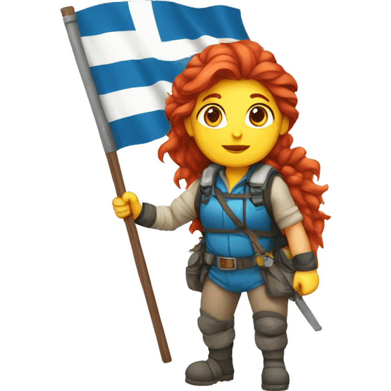 female winter mountaineer red hair with easter egg and greek flag  emoji