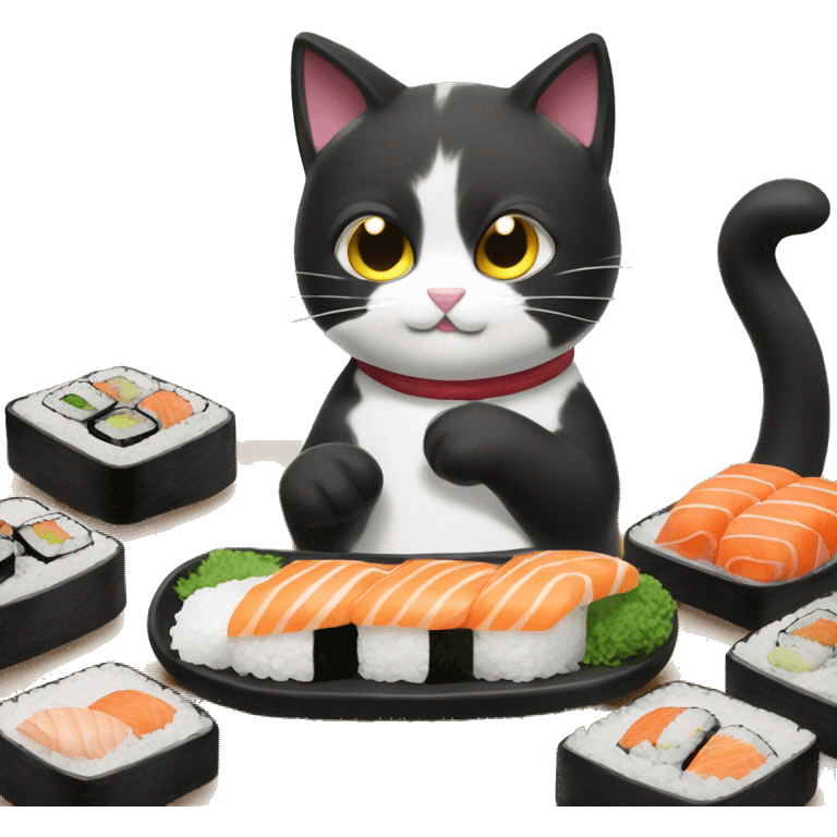 Texudo black and white cat eating sushi  emoji