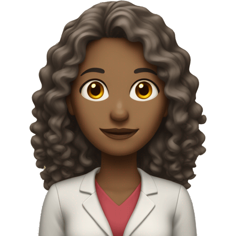 female teacher with long curly hair, fair skin, brown eyes, oval face emoji