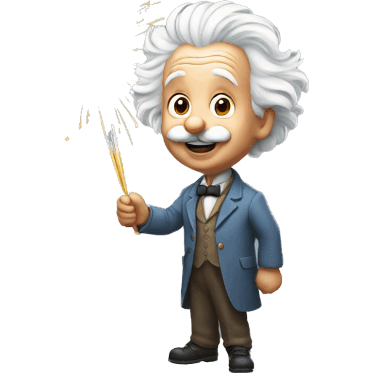 happy albert einstein holding Fireworks  in one hand emoji