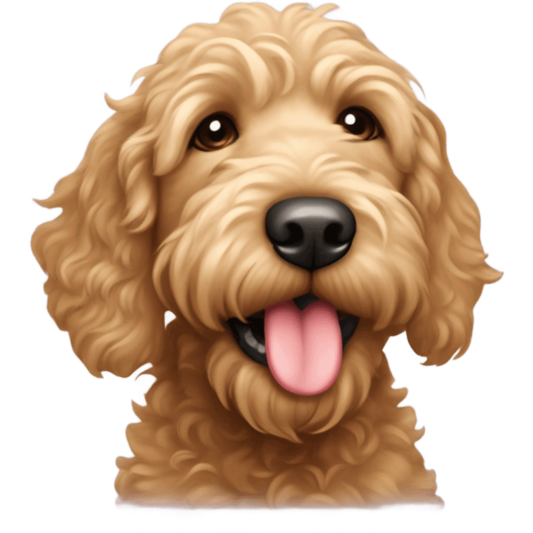 Golden labradoodle blowing a kiss emoji