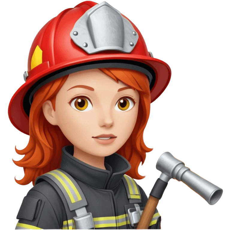 Redheaded woman in fire gear, putting out a fire emoji