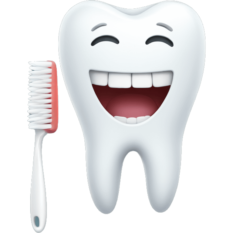 one white cheerful tooth holding a toothbrush in his hands emoji