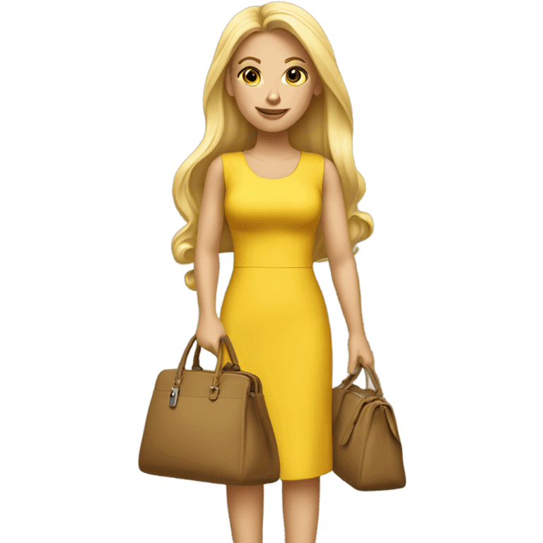 A single Blonde Mother with long hair in yellow dress with one purse emoji