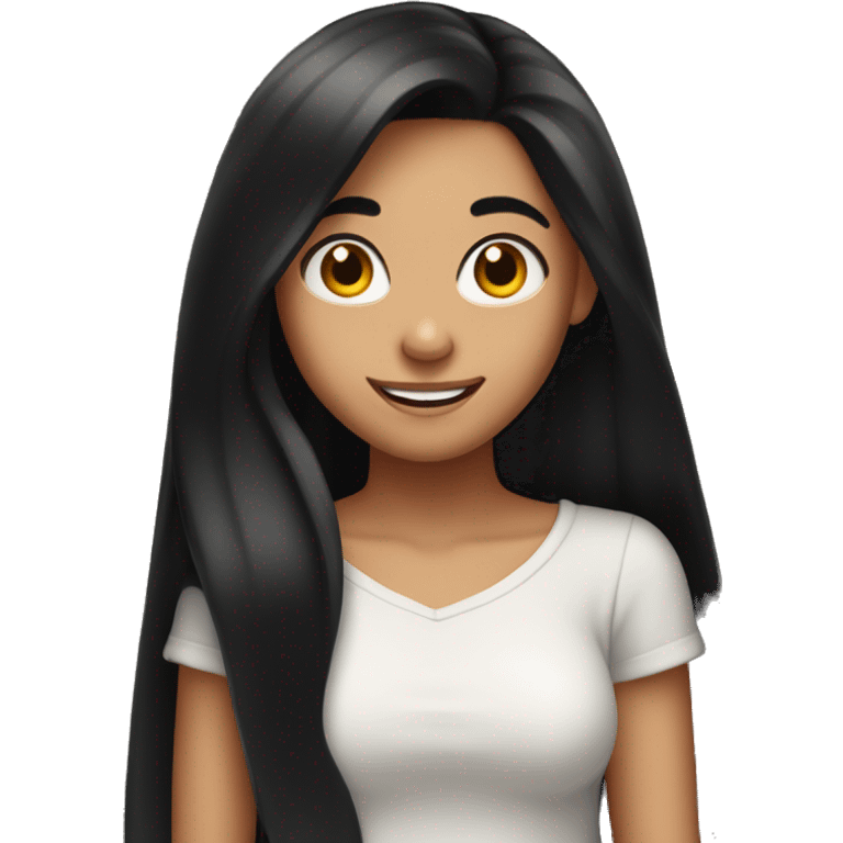 Girl with long black hair and heart eyes very happy, showing only her head emoji