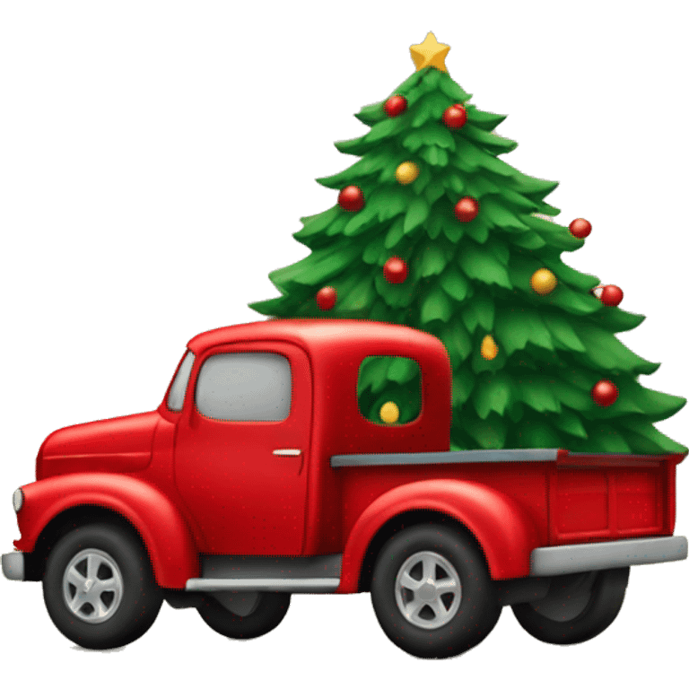 Red truck with a Christmas tree in the back  emoji