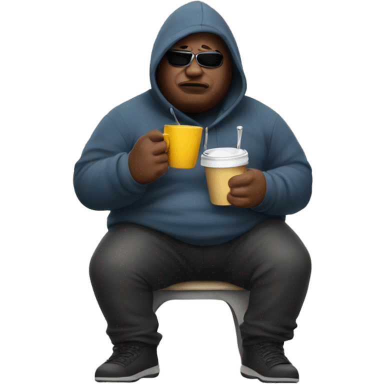 fat guy with hoodie and ski mask with a chain and a cup in his hand  emoji