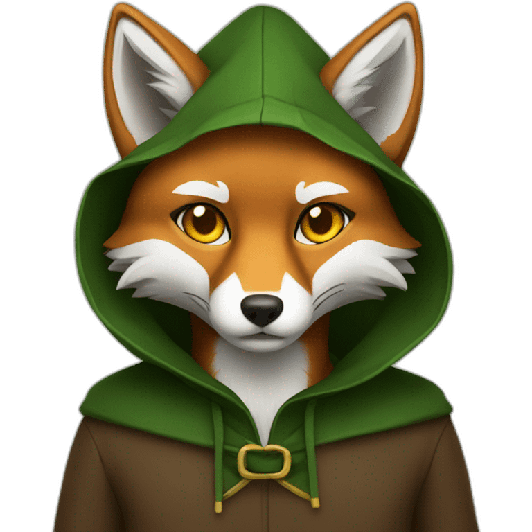 brown fox with yellow eyes and a dark green hood emoji