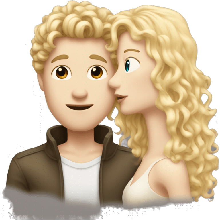 pale man with long blonde hair kissing a tan man with curly black hair emoji