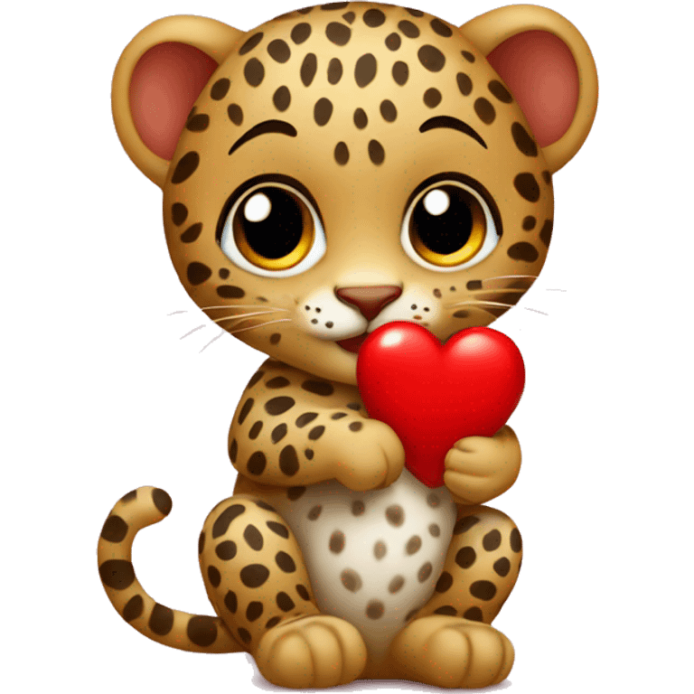 Baby leopard holding a red heart  emoji