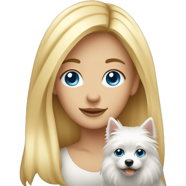 Blonde girl blue eyes holding spitz  emoji