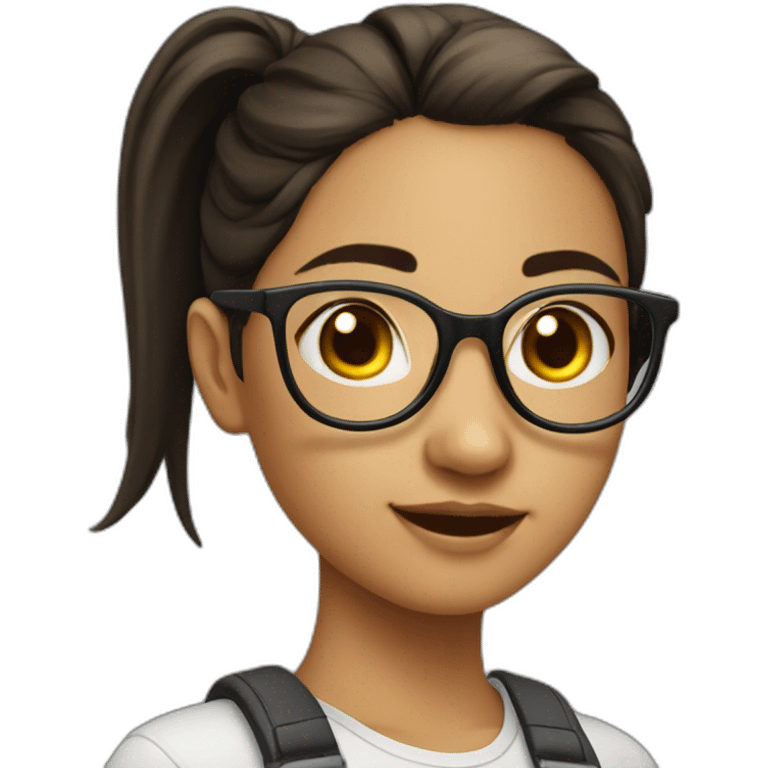 A girl with a round face and a ponytail and dark, gradual glasses emoji