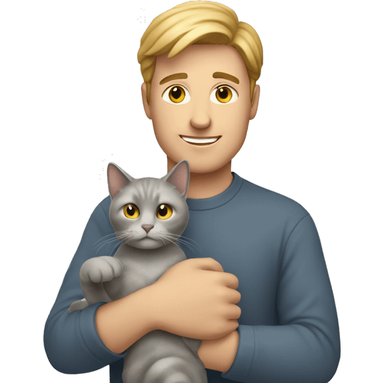 White Guy holding grey cat emoji