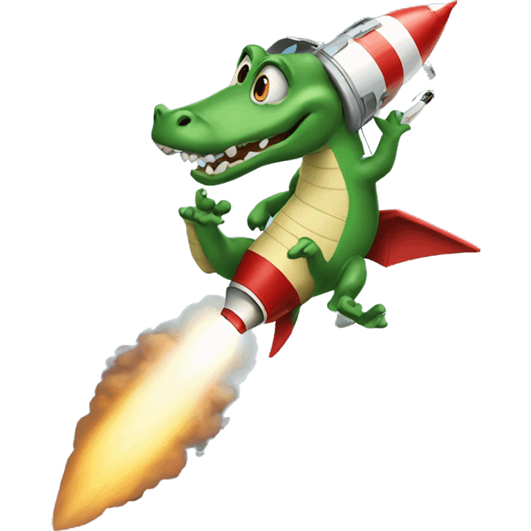 aligator flying a rocket emoji