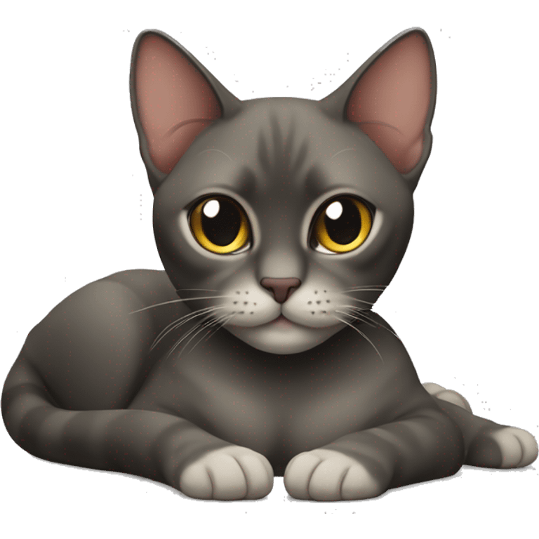 A Thai cat of darker shades lies full-face with its paws tucked under it emoji