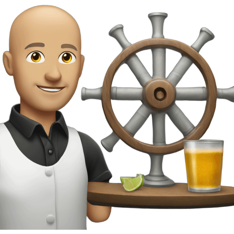 bald bartender next to a shot wheel emoji