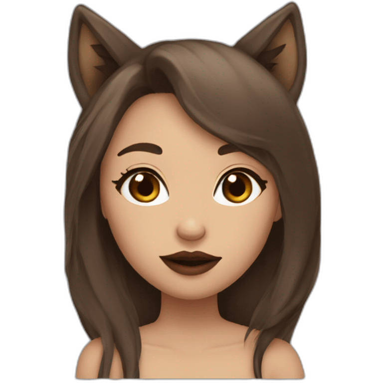  girl brown long hair lipstick wolf ears  emoji